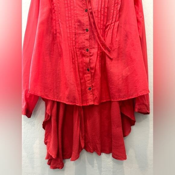 FREE PEOPLE | Coral Pink Pintuck Boho High Low Blouse NWT | Size Medium - Picture 5 of 9